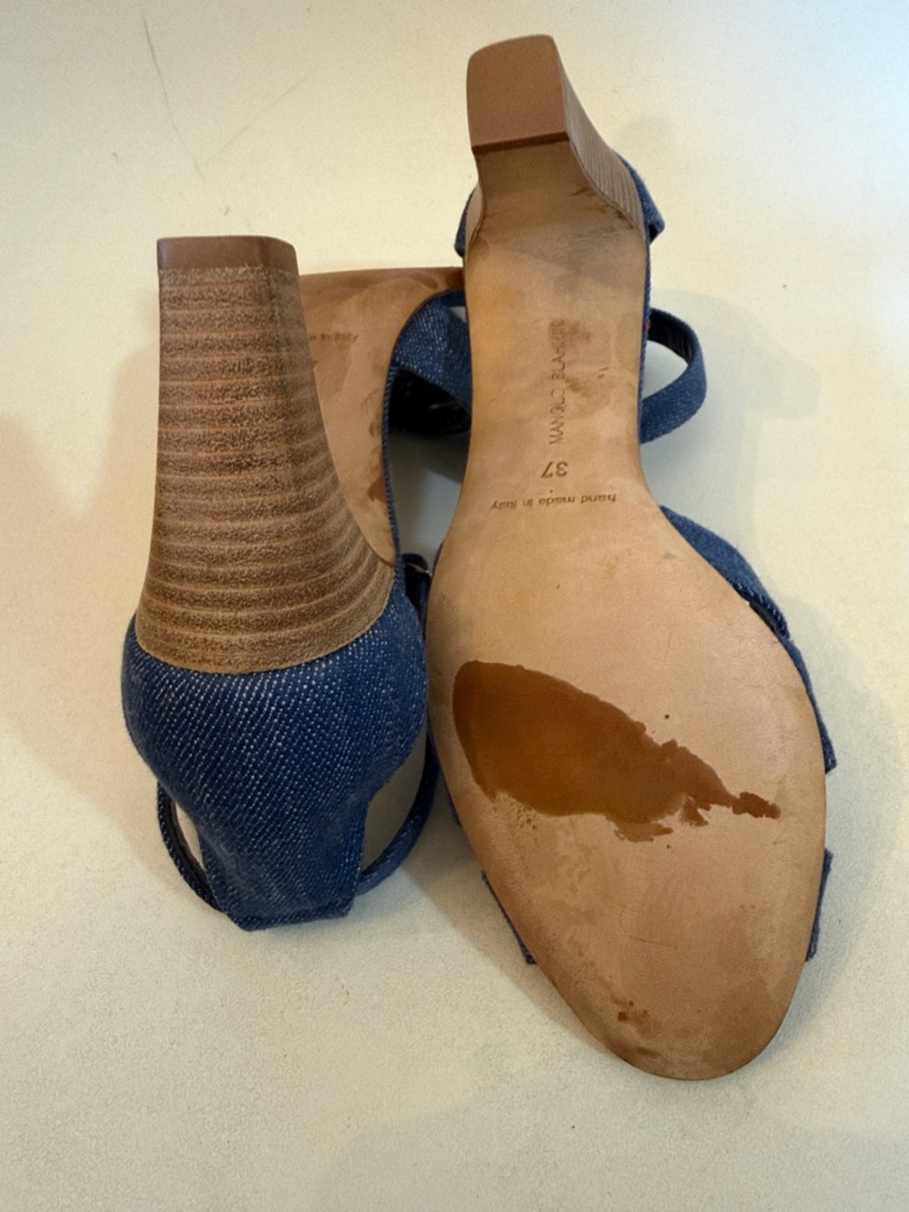 Manolo Blahnik Denim Blue Strappy Heeled Sandals 37 or 7 - Picture 10 of 11